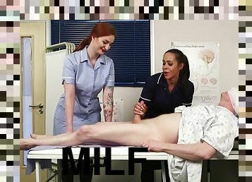 Video of naughty nurses Angelina Elise and Zara Du Rose pleasing a dick