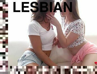 Hot lesbian sex scene in the living-rrom with Lady Bug & Sandra Wellness