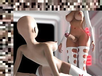 Earth orbit - a sex journey. Alien shemale  fucks a horny sex slave in the space station