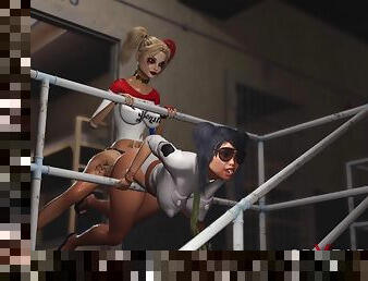 Rough sex in prison! Harley Quinn fucks hard a female prison guard