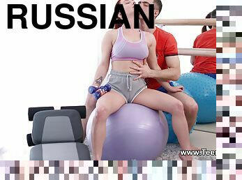 Russian teen Lelya Mult moans during passionate fucking in the gym
