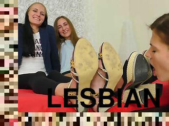 Lesbian russian femdom foot worship and face tramping