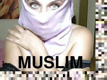 Muslim slut on webcam topless covering her face with scarf