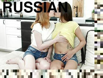 Russian teens Anna and Aleksandra enjoy having sex with one man