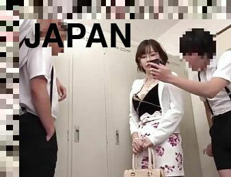 Cute Japanese girl gangbanged in a locked room