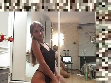 Horny babe oils herself up and masturbates on webcam