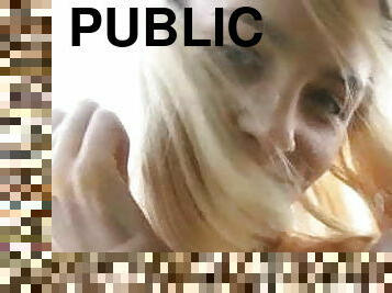 Nude blonde teen pissing in public