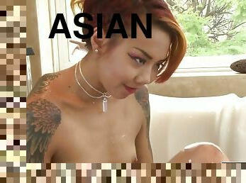 asiatisk, bad, brudar, lesbisk, hardcore, dusch, små-bröst