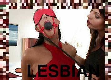 Kinky lesbian sex with a strapon between Sandra Sanchez and Melissa Ria