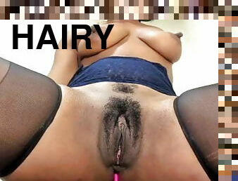 Latina play with her hairy pussy