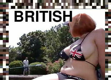 Sex in the pool with redhead British lady