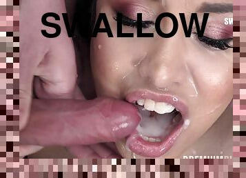 Roxy Lips swallows 100 huge mouthful cumshots