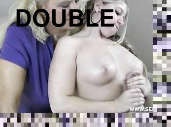 Hot double blowjob action with a blonde GF and a mature amateur