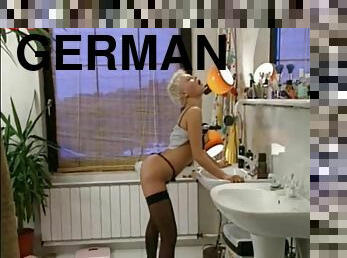 A nice anal surprise in the bathroom. Blond german teen.