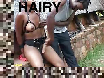 Big ass hairy bush african milf slave gets hard whipped and rough outdoor fucked