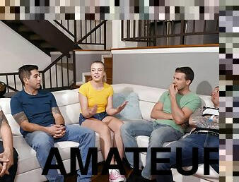 Amateur guys get together for Ashley Manson to blow them all