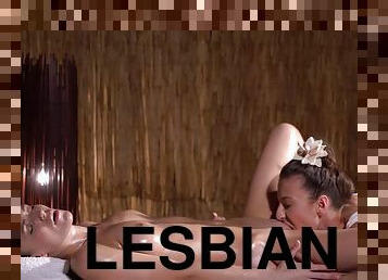 Euro lesbians Aislin & Emylia are 69ing at the massage parlor