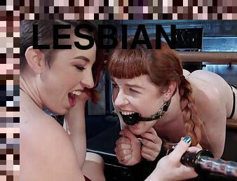 Mistress Kara and Barbary Rose use a dildo for the best lesbian sex