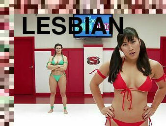 Mia Little and her lesbian friends enjoy lesbian sex on the floor