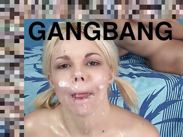 Slutty blonde girlfriend Alice Frost gangbanged for her birthday
