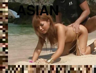 Asian MILF Kokomi Naruse Gets Banged in a Threesome on the Beach