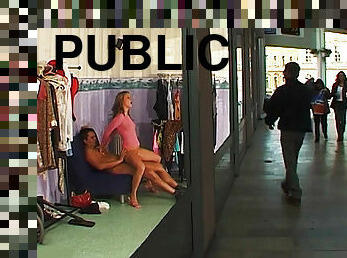 Rough anal sex with my beauty woman at the public shopping mall window