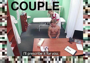 Horny blonde nurse calls her fuck buddy to come to shag her at work