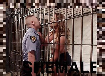 Adorable tranny Lana Knight fucks her security dude in the prison