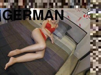 German blonde tight teen in red underwear at casting pov