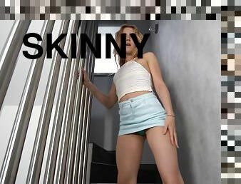 Skinny small tits girl Alecia Fox in miniskirt riding a fat cock