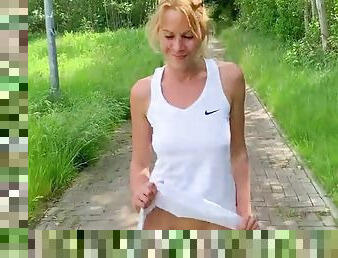 German blonde MILF Miley Weasel outdoor creampie