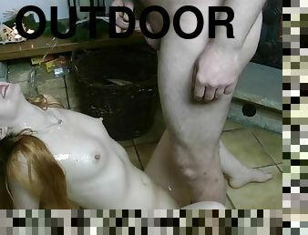 Redhead chubby babe outdoor pissing and golden shower compilation