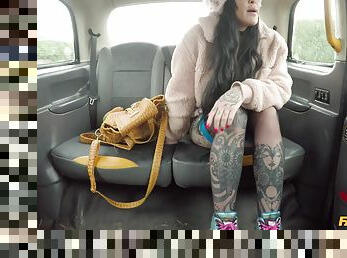 Tattooed Karma Synn enjoys hard sex games with a stranger in the car