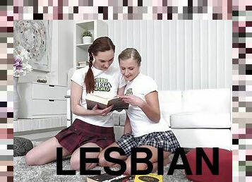 Before rough fuck lesbians invite their friend to join a threesome