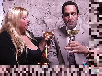 Classy erotic BBW Cassie Blanca has sex at fireplace after a glass of wine