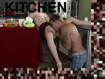 Trisha Parks gets her pussy eaten in the kitchen after breakfast