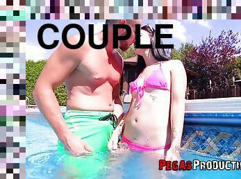 Sweet and hot chick Krystal S loves hard sex by the pool with her friend