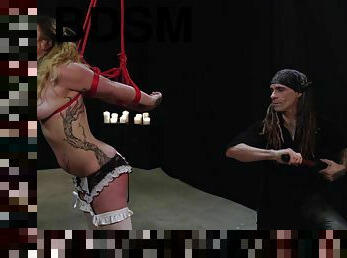 April Showers suspended on ropes and pussy abused hardcore