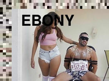 Ebony curvy teen slut Cassidy Banks gets cum on her pretty face