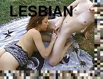 Lesbian teens with small tits pusy and ass licking outdoors