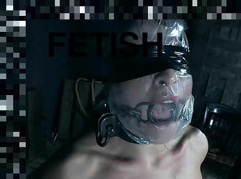 Tortured and choked with a plastic bag Victoria Voxxx in a dungeon
