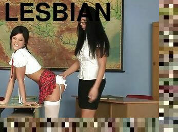 Kinky lesbian fingering with Lisa Sparkle and Madison Parker in skirts