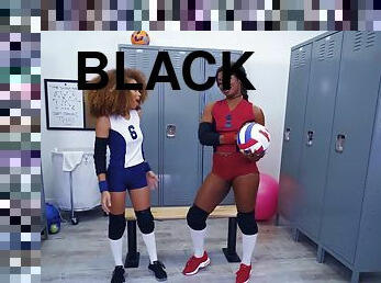 Sporty black lesbian couple Skyler Nicole and Cecilia Lion in uniforms