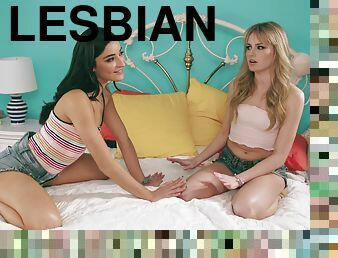 Gentle teen lesbian intercourse with Scarlett Sage and Emily Willis