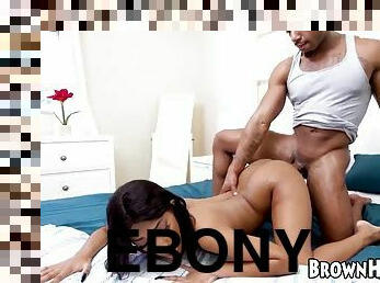 Ebony beauty Ada Vera masturbates on webcam before giving blowjob