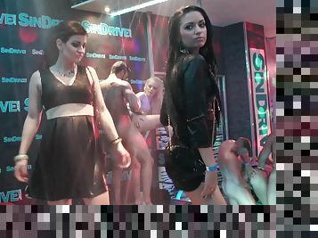 Extreme hardcore group sex party at a night club with horny teens