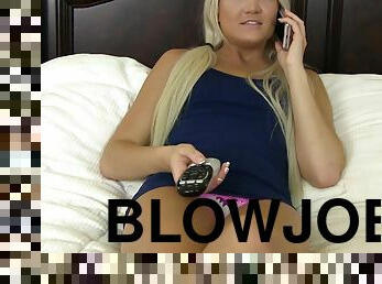 long haired blonde in socks Ashlee Mae POV strip and a sloppy blowjob