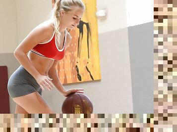 Flexible blonde sporty teen babe Angelina works out in tight shorts