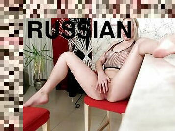 Russian Ludmila fingering her hairy pussy