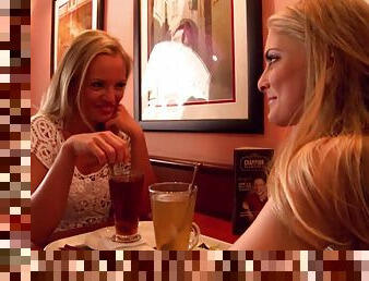 Pretty blonde babes, Cayenne Klein and Vanda, share a big cocked man